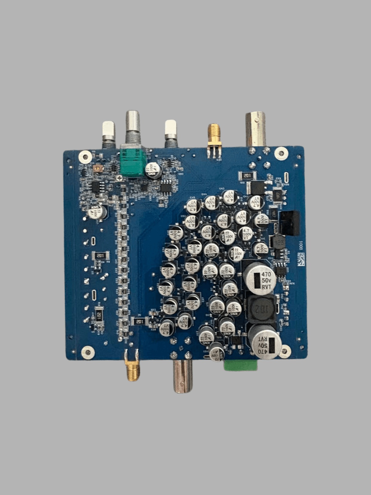 Linked Electronics Co., Limited signal processing PCBA with SMA RF connectors, potentiometers, and high-voltage capacitors manufactured in China